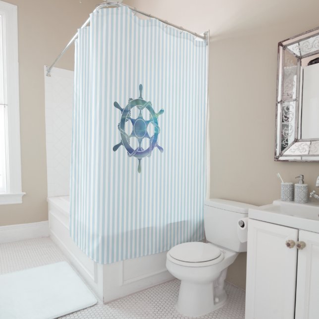 Nautical Sailboat Stripe Pattern Coastal  Duschvorhang (Beispiel)