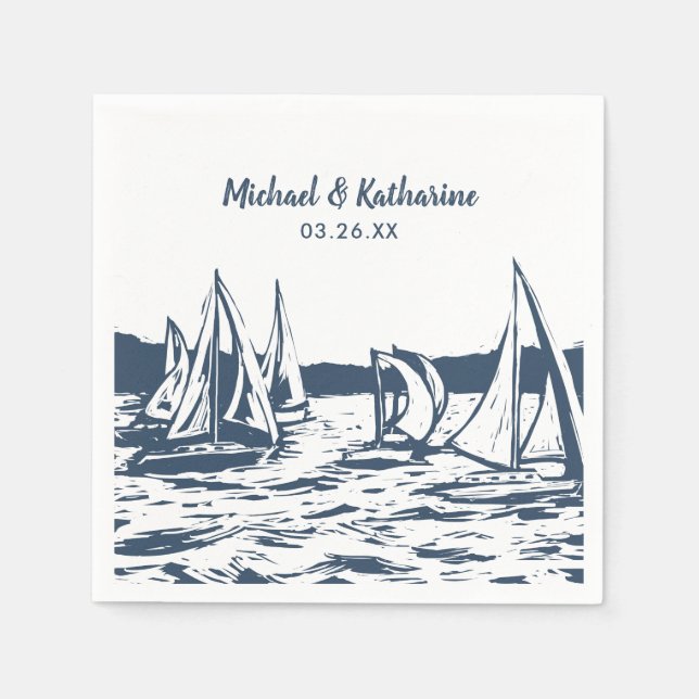 Nautical Sailboat Wedding Napkin Serviette (Vorderseite)