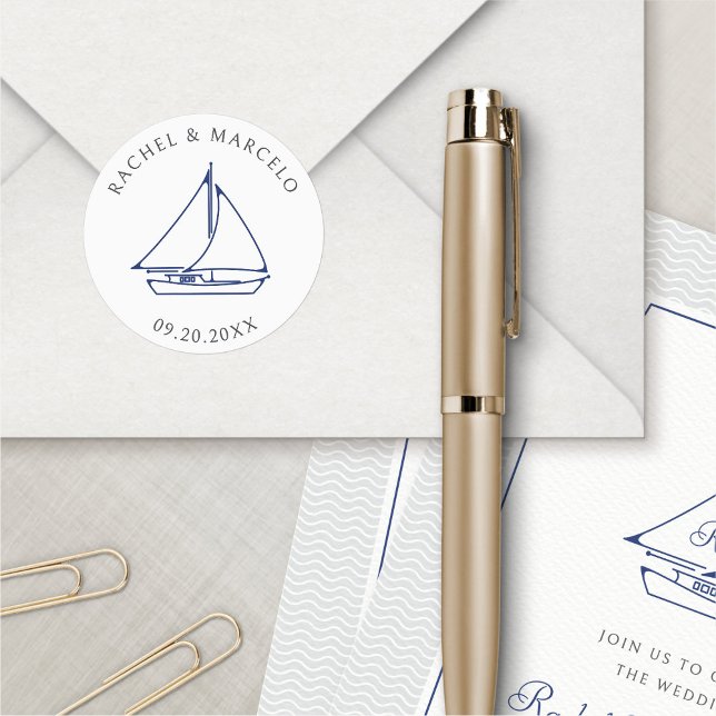 Nautical Sailboat Wedding Runder Aufkleber (Von Creator hochgeladen)