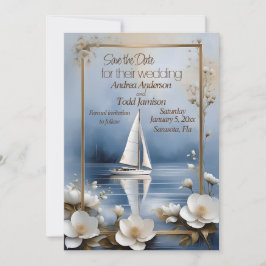 Nautical sailboat with flower frame wedding save the date