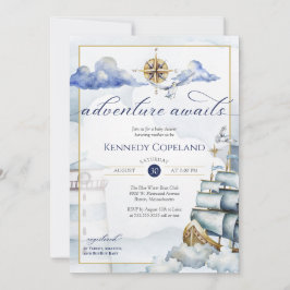 Nautical Sailing Ship New Adventure Baby Shower in Einladung