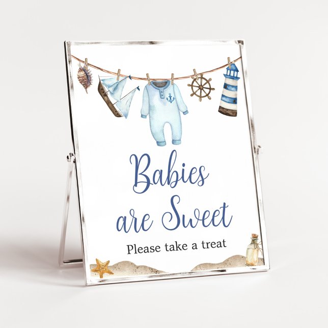 Nautical Sailor Ahoy Baby Dusche Babys sind süß Poster (Nautical Ahoy Baby Shower Babies are Sweet Sign)