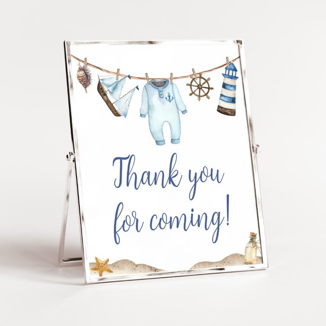 Nautical Sailor Ahoy Danke, dass du gekommen bist Poster (Nautical Ahoy Baby Shower Thank you for Coming Sign)