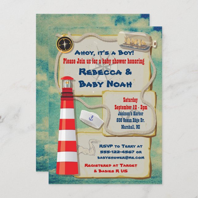 Nautical Sailor Baby Shower Invitations (Devant / Derrière)