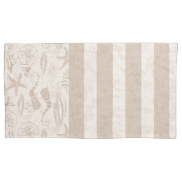 Nautical Sandy-Beige handGezeichnet Seepferd Strei Kissenbezug