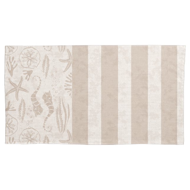 Nautical Sandy-Beige handGezeichnet Seepferd Strei Kissenbezug (Vorderseite)