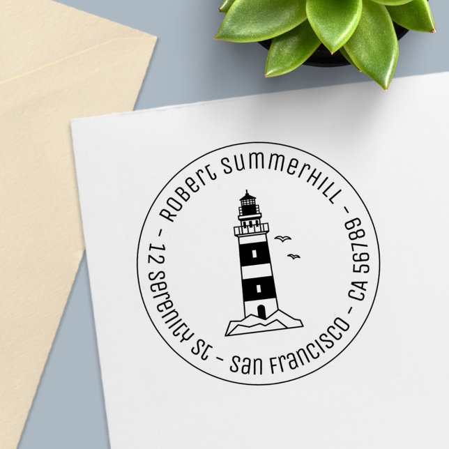 Nautical Sea Lighthouse Runde Adresse 4 Permastempel (Von Creator hochgeladen)