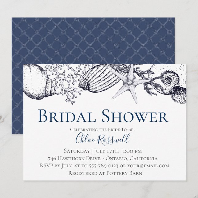 Nautical Seashell Bridal Dusche Einladung (Vorne/Hinten)