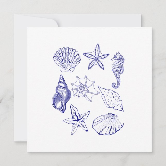 Nautical Seashell invitation - Blue Line Art Ocean (Devant)