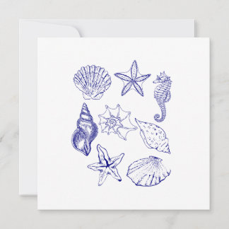 Nautical Seashell invitation - Blue Line Art Ocean