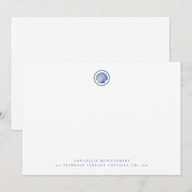 Nautical Seashell Navy Korrespondent Mitteilungskarte (Vorne/Hinten)