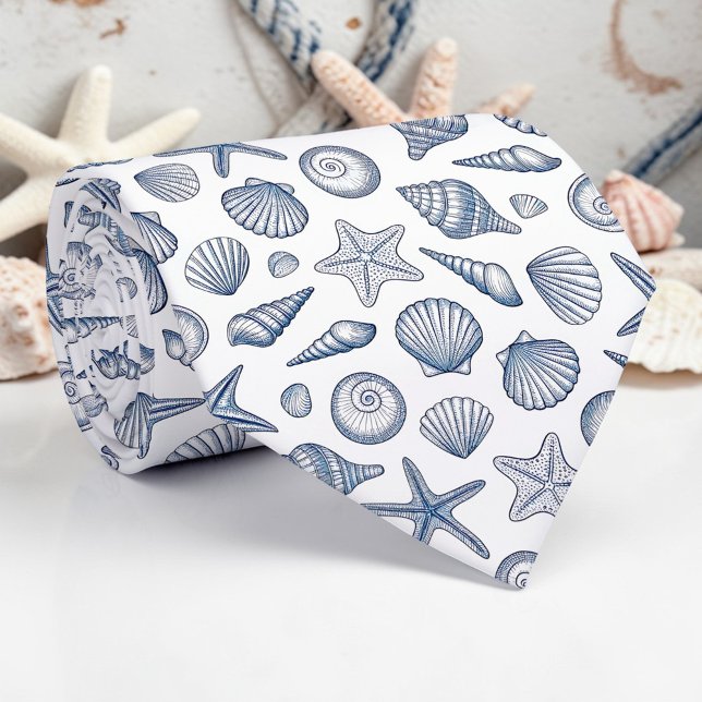 Nautical Seashells Custom Necktie Krawatte (Von Creator hochgeladen)