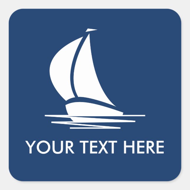 Nautical Segelschiff Silhouette Marine Blue Zoll Quadratischer Aufkleber (Vorderseite)
