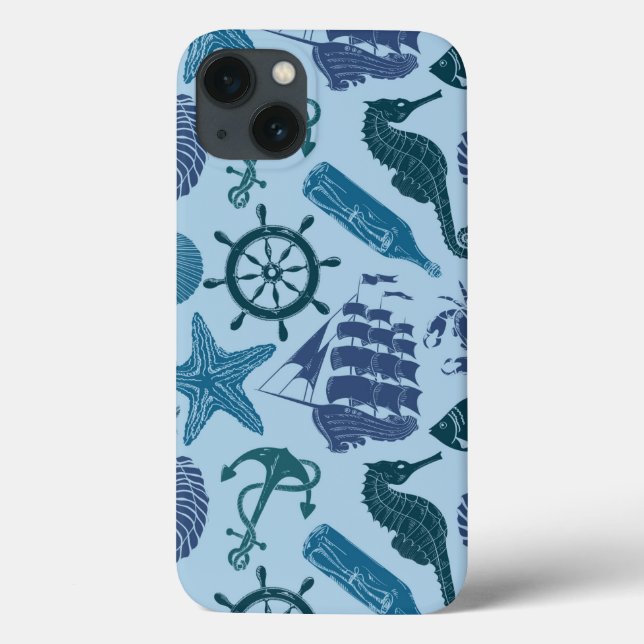 Nautical Shades Of Blue Pattern Case-Mate iPhone Hülle (Rückseite)
