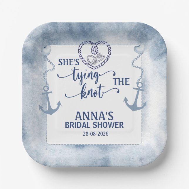 Nautical Shes Tying the Knot Bridal Shower Elegant Pappteller (Vorderseite)