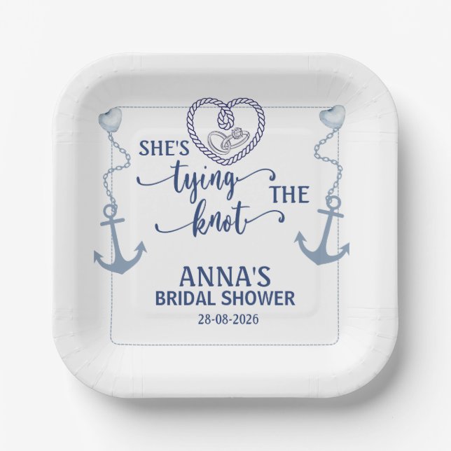 Nautical Shes Tying the Knot Bridal Shower Elegant Pappteller (Vorderseite)