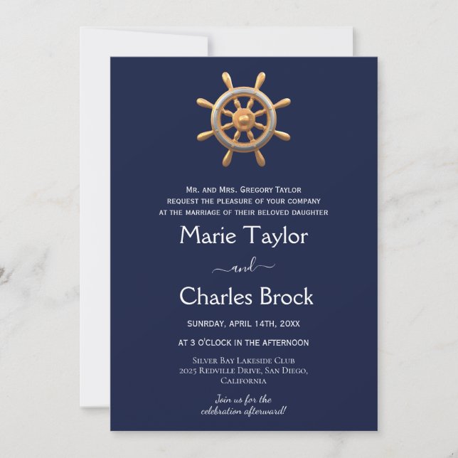Nautical Ship Helm Wedding Einladung (Vorderseite)