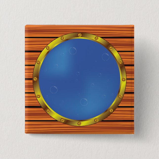 Nautical Ship Porthole Window with Blue Water Button (Vorderseite)