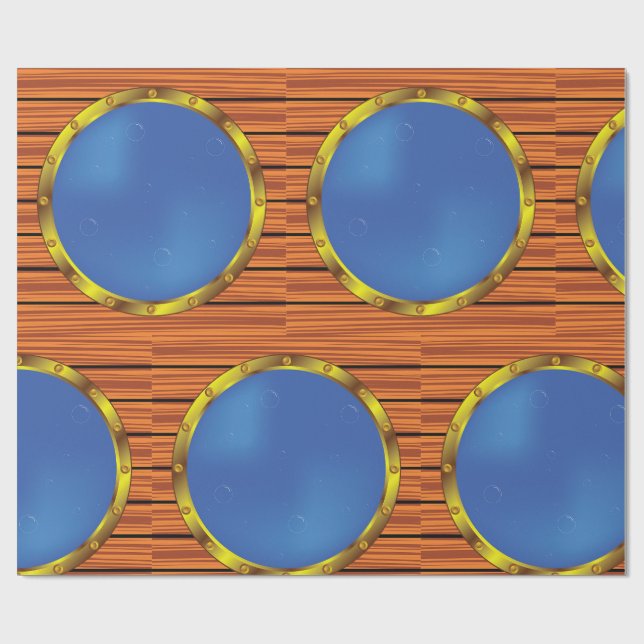 Nautical Ship Porthole Window with Blue Water Geschenkpapier (Flach)