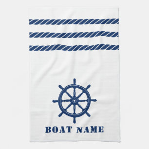 Nautical Ship Wheel Helm Rope Ihr Boot Name weiß Geschirrtuch