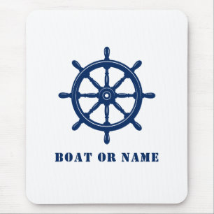 Nautical Ship Wheel Helm & Your Boat oder Name Blu Mousepad