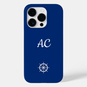 Nautical Ships Wheel Blue+White (personalisieren) Case-Mate iPhone 14 Pro Hülle