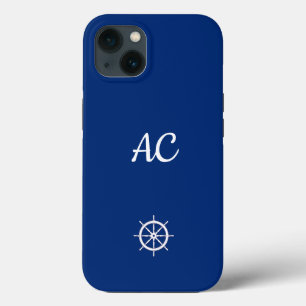 Nautical Ships Wheel Blue+White (personalisieren) Case-Mate iPhone Hülle