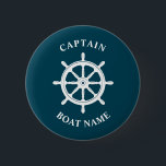 Nautical Ships Wheel Helm Captain Boat Button<br><div class="desc">Navy Deep Teal Nautical Ships Wheel - Helm and Your Personalized Boat Name and Customizable Captain Rank Button.</div>