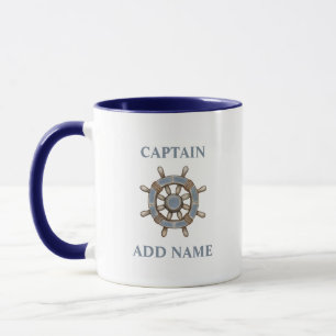 Nautical Ships Wheel Helm Custom Captain Name Tasse
