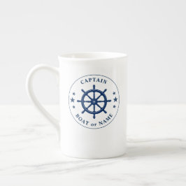 Nautical Ships Wheel Helm Stars Captain Name Navy Prozellantasse