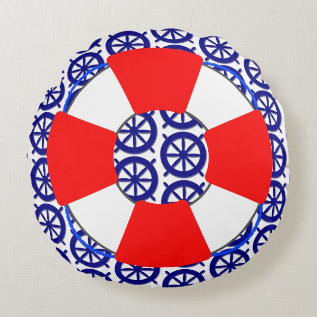Nautical Ship's Wheel Throw Pillow Rundes Kissen (Vorderseite)