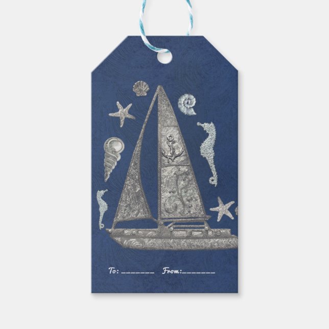 Nautical Silver Boat & Beach Things Eleganter Gefa Geschenkanhänger (Vorderseite)
