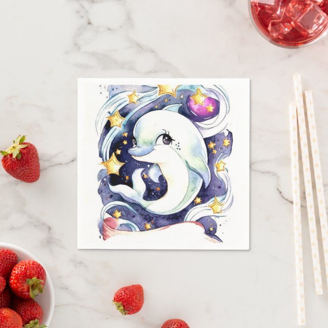 Nautical Simple Children's Dolphin zum Geburtstag Serviette (Beispiel)