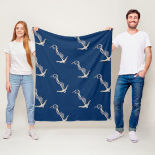 Nautical Spirit Anker Dolphin Navy Blau   Fleecedecke