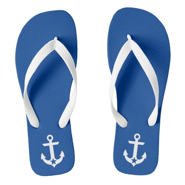 Nautical Star Anchor Blau und Weiß Flip Flops (Fußbett)