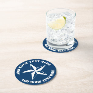 Nautical Star Marine Blau-Weiß Custom Party Runder Pappuntersetzer