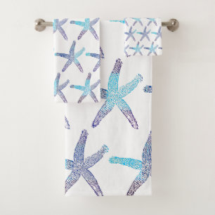 Nautical Starfish Beach Aquamarin Blue Ombre Muste Badhandtuch Set