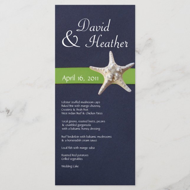 Nautical Starfish Navy et Kelly Green Menu (Devant)