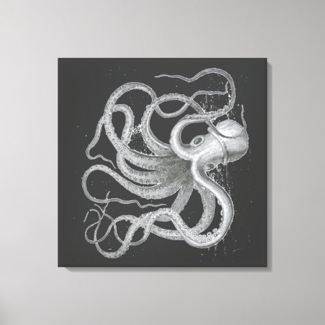 Nautical Steampunk Octopus Vintag Kraken Zeichnend Leinwanddruck (Vorderseite)