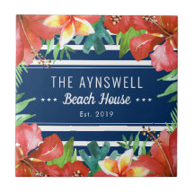 Nautical Strip Tropical Floral Beach House