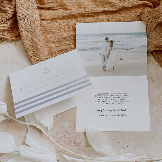 Nautical Stripe & Anchor Wedding Foto Vielen Dank Folienkarte (Von Creator hochgeladen)