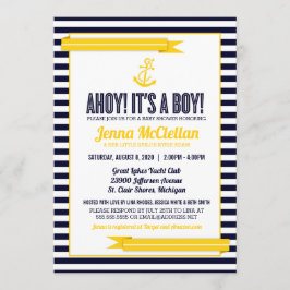 Nautical Stripe Anchor Yellow & Navy Baby Dusche Einladung