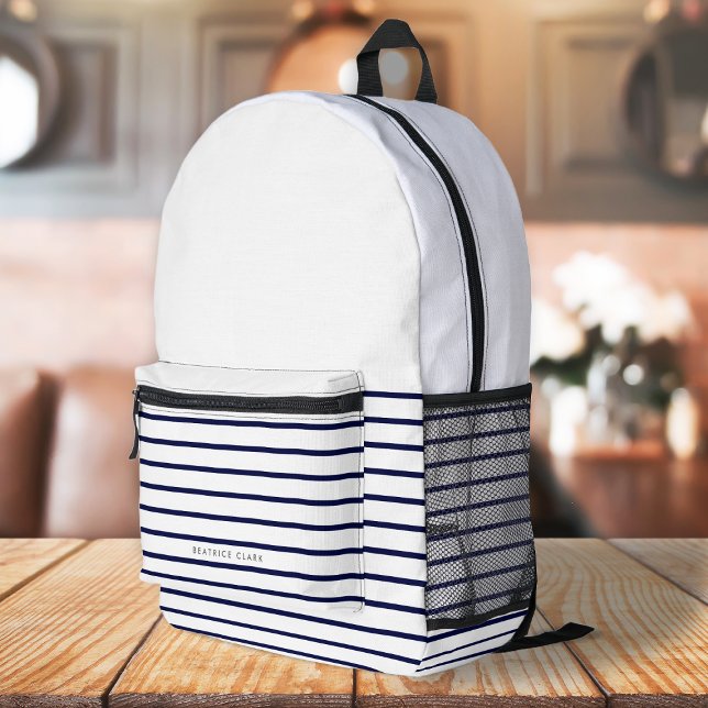 Nautical Stripe Navy Blue Stylish Trendy Modern Bedruckter Rucksack (Von Creator hochgeladen)
