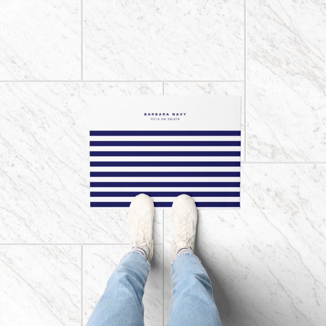 Nautical Stripe Navy Blue Trendy Stilvoll 8 Streif Fußmatte (Indoor)