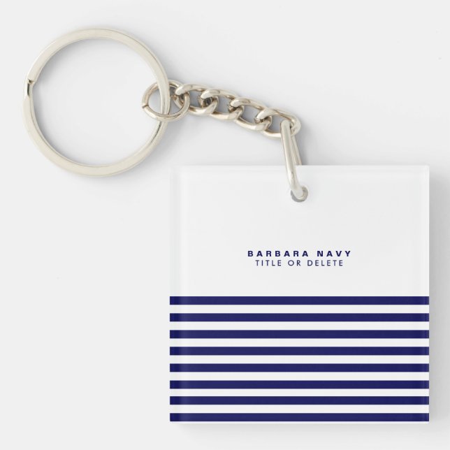 Nautical Stripe Navy Blue Trendy Stilvoll 8 Streif Schlüsselanhänger (Vorderseite)
