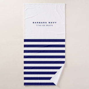 Nautical Stripe Navy Blue Trendy Stilvoll 9 Streif Badehandtuch