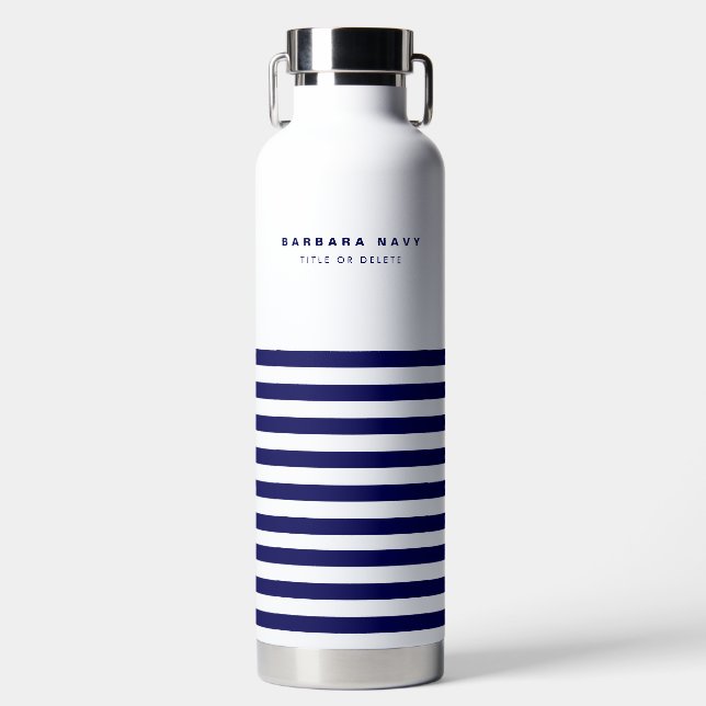 Nautical Stripe Navy Blue Trendy Stilvoll 9 Streif Trinkflasche (Vorderseite)