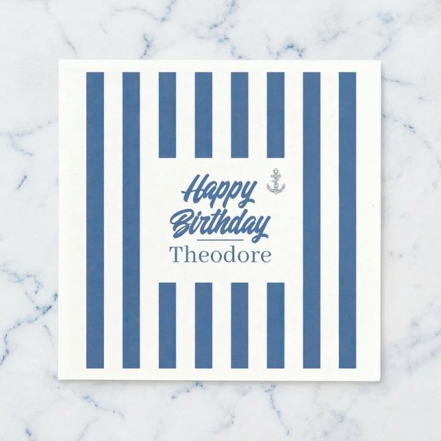 Nautical Striped Anchor Birthday Serviette (Perfect for your nautical theme.)