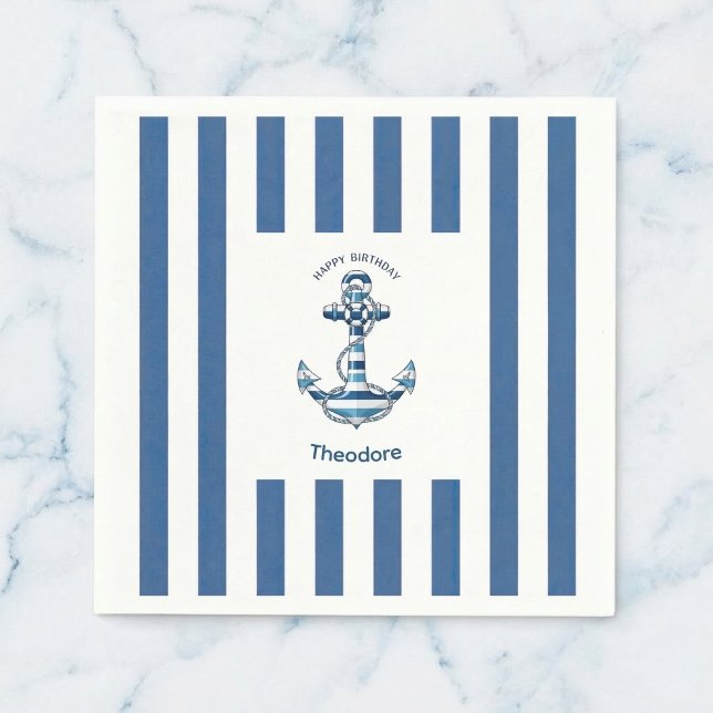 Nautical Striped Anchor Birthday Serviette (Classic look for your guests)