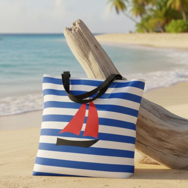 nautical striped tote bag, tote bag with sailboat  tasche (Von Creator hochgeladen)